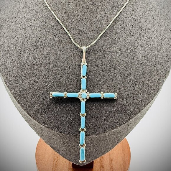 Jewelry - Sterling Turquoise Cross Pendant 2.5"